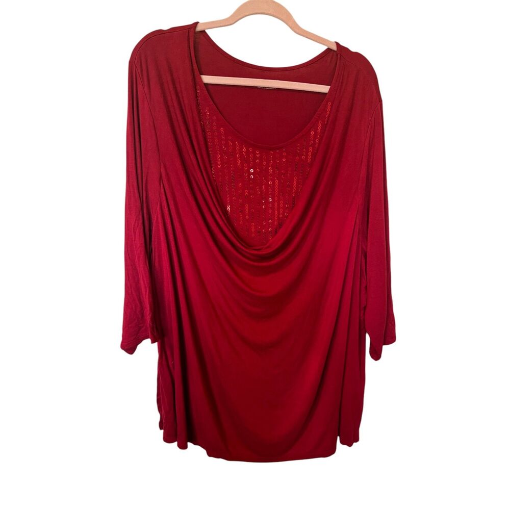 Catherines Red Sequin ¾ Sleeve Shirt Women’s Size 3X 26/28W
